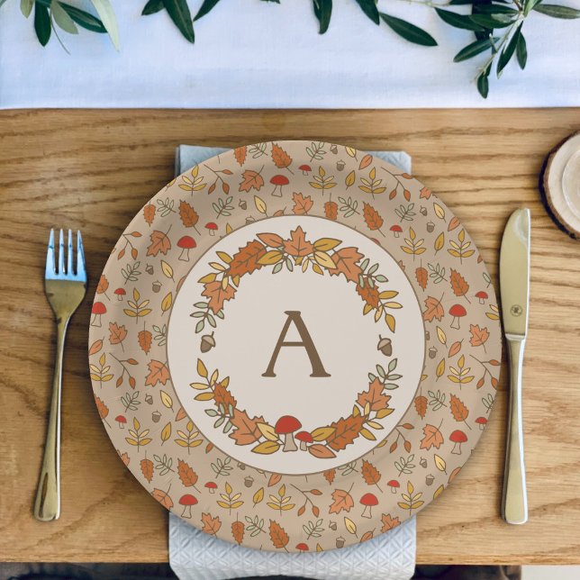 Assiettes En Carton Monogramme Thanksgiving Personnalisé (Créateur téléchargé)