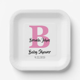 Assiettes En Carton Monogrammes Baby shower rose blanc mignon simple