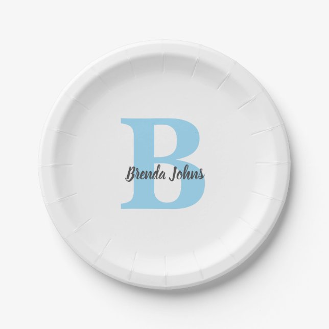 Assiettes En Carton Monogrammes Bleu Baby Showers Enterrement de Vie d (Devant)