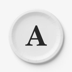 Assiettes En Carton Monogrammes noir blanc simple mignon mariage anniv