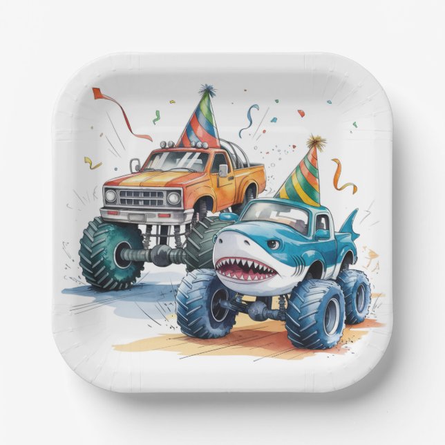 Assiettes En Carton Monster Shark Camion Anniversaire Bash (Recto)