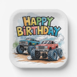 Assiettes En Carton Monster Truck Anniversaire Bash Watercolor Art