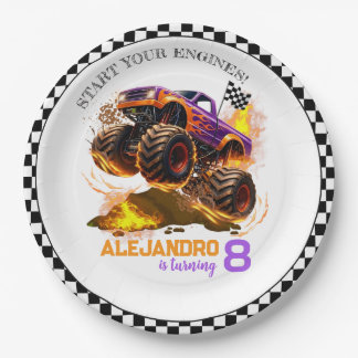 Assiettes En Carton Monster Truck Birthday Fire Flames 