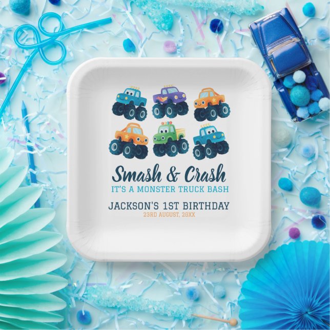 Assiettes En Carton Monster Truck Boys mignons Boys Anniversaire (Fête)