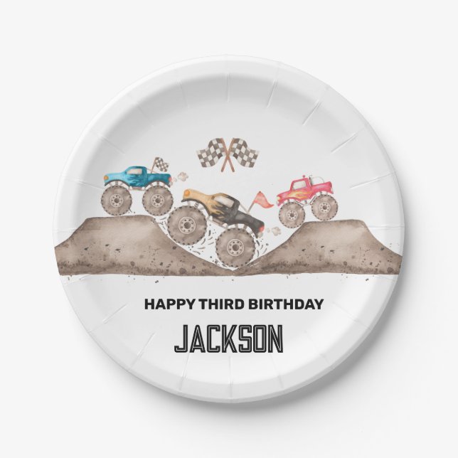 Assiettes En Carton Monster Truck Can't Catch me I AM TROIS Invitation (Devant)