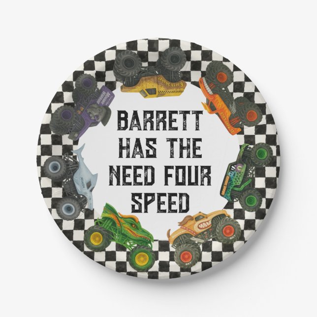 Assiettes En Carton Monster Truck Jam Party Plaques - 4e anniversaire (Devant)