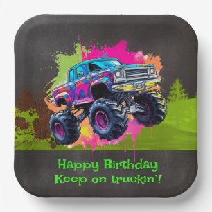 Assiettes En Carton Monster Truck Neon Boy fête d'anniversaire