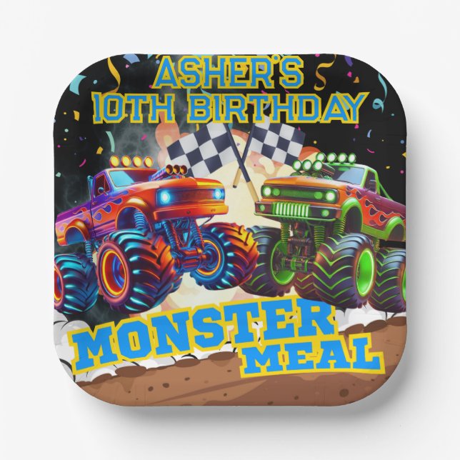 Assiettes En Carton Monster Truck Showdown High-Speed Racing Square (Recto)