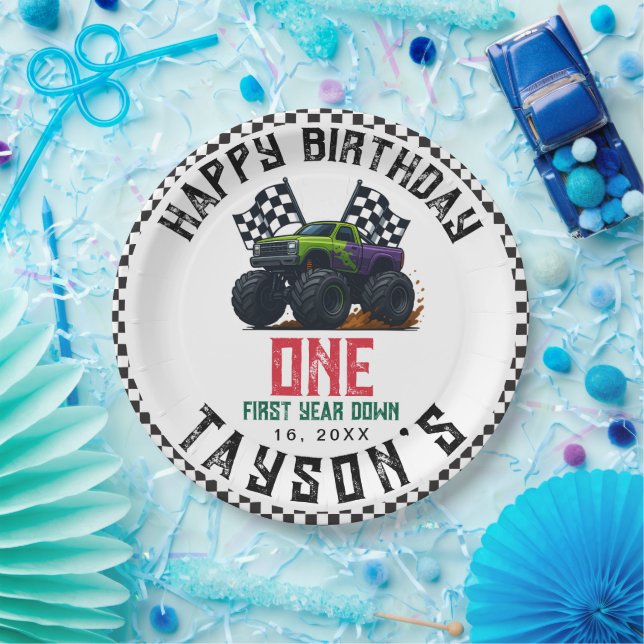 Assiettes En Carton Monster Trucks 1st Birthday Vroom Party (Fête)