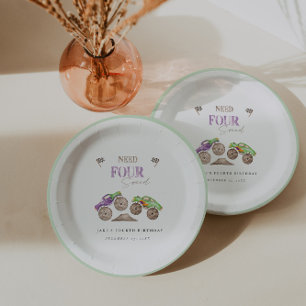 Assiettes En Carton Monster Trucks Purple Green Plaques de papier d'an