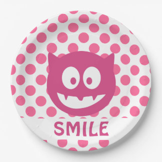 Assiettes En Carton Monstre SMILE Rose à pois