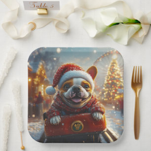 Assiettes En Carton Montagnes Russes de Noël de Bull Terrier