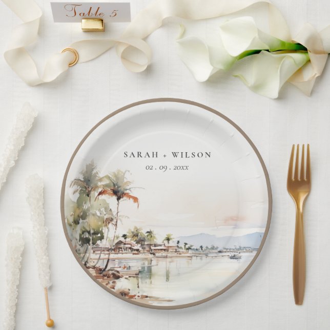 Assiettes En Carton Montego Bay Jamaïque Mariage de paysage aquarelle (Mariage)