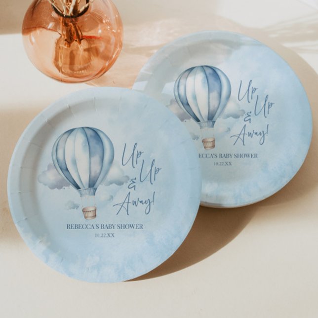 Assiettes En Carton Montez et partez ! Baby shower Blue Hot Air Balloo (Créateur téléchargé)