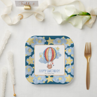 Assiettes En Carton Montgolfière Bleu Rouge Étoiles Enfants Joyeux Ann