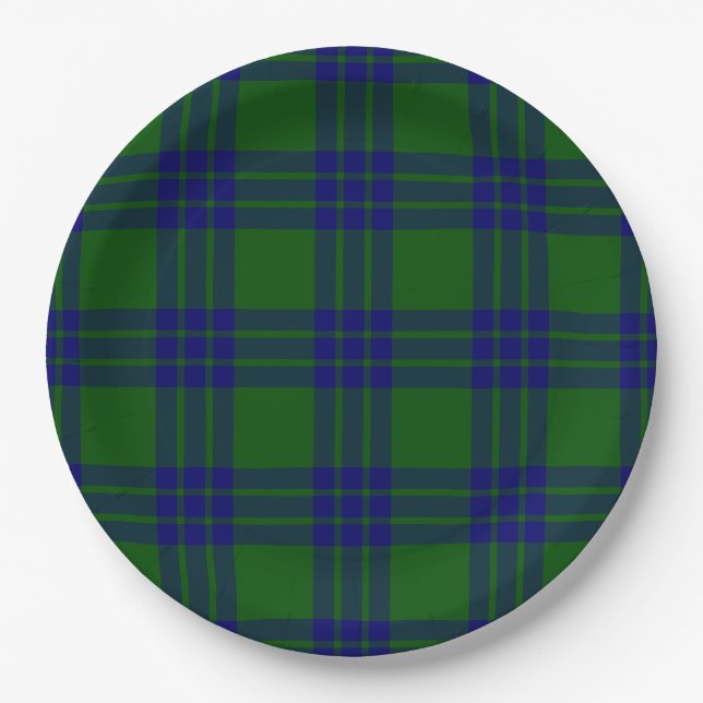 Assiettes En Carton Montgomery écossais vert bleu plaid (Devant)