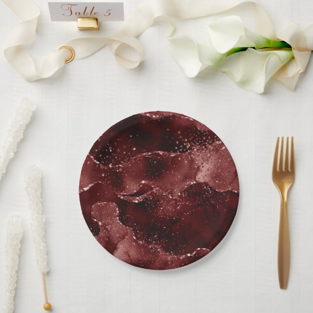 Assiettes En Carton Moody Agate | Henné sang rouge grenat bijou ton (Mariage)