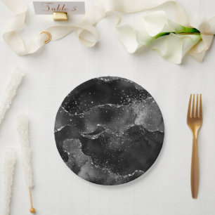 Assiettes En Carton Moody Agate Onyx Black Silver Vampy Goth Parties