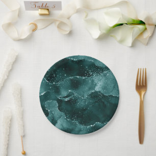 Assiettes En Carton Moody Agate Turquoise Vert Malachite Riche Joyau