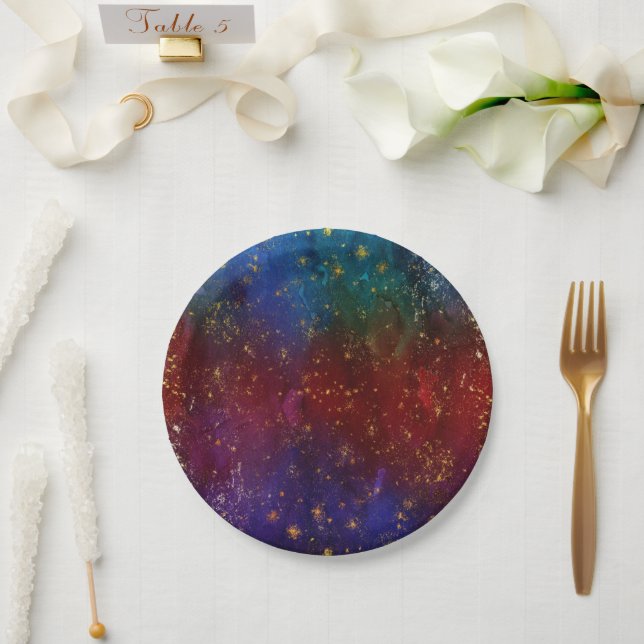 Assiettes En Carton Moody Ombre | Psychedélique Grunge Gold Stardust (Mariage)