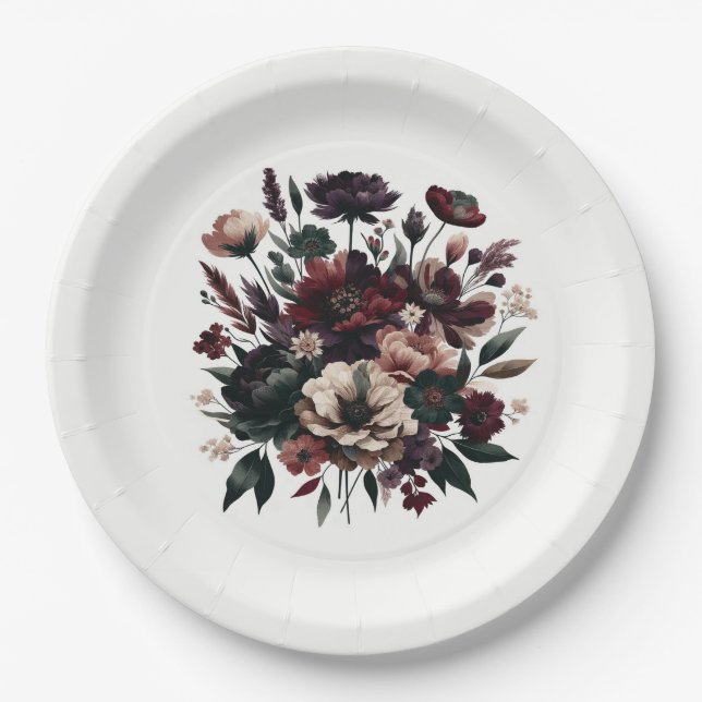 Assiettes En Carton Moody Rustic Garden Florals Mariage bohémien (Devant)