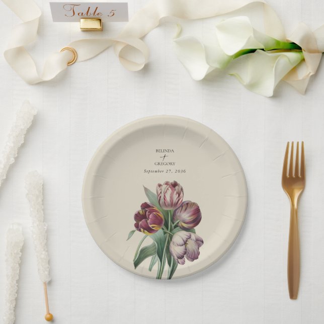 Assiettes En Carton Moody Watercolor Purple Tulips Mariage Cadeau (Mariage)
