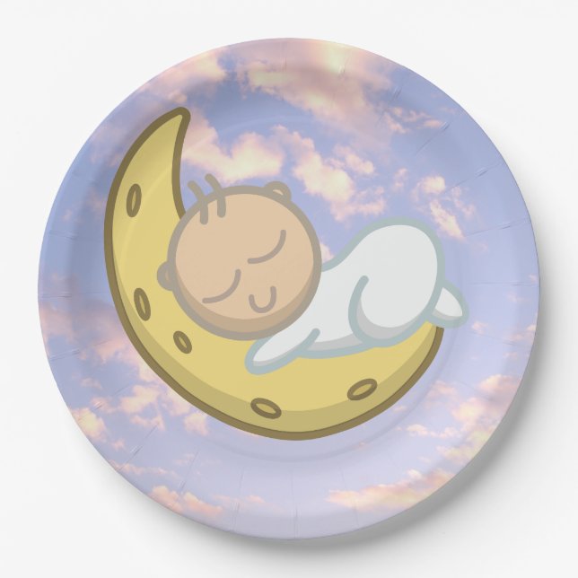 Assiettes En Carton Moon Baby Design (Devant)