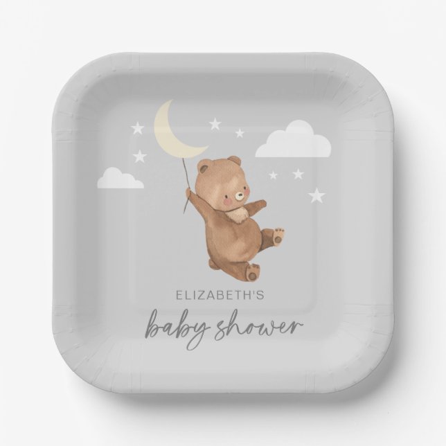 Assiettes En Carton Moon Stars Bear Baby shower (Recto)