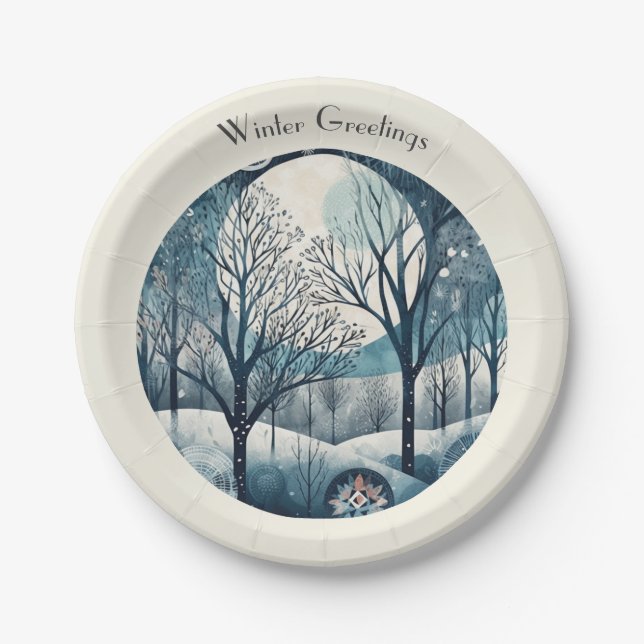 Assiettes En Carton Moonlit Nordic Forest, personnalisable (Devant)
