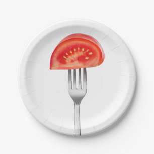 Assiettes En Carton Morceau de tomate sur une fourchette