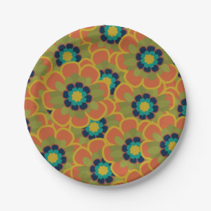Assiettes En Carton Morelia Retro motif floral brûlé orange