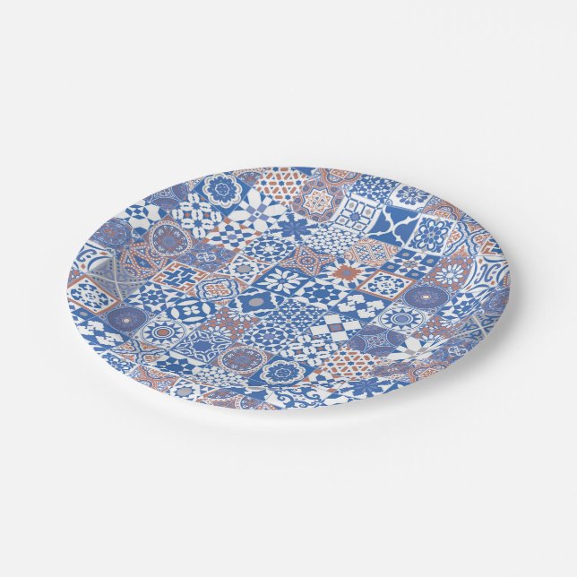 Assiettes En Carton Moroccan tile bleu (Angle)