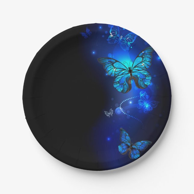 Assiettes En Carton Morpho Butterfly in the Dark Background (Devant)