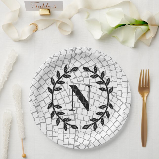 Assiettes En Carton Mosaic Print Monogram (Mariage)