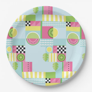 Assiettes En Carton Mosaïque colorée estivale, kiwi de pastèque