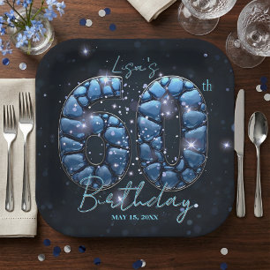 Assiettes En Carton Mosaïque de pierre bleue saphir élégante pour 60e