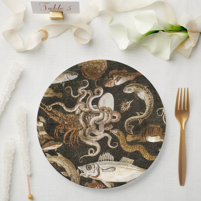 Assiettes En Carton Mosaïque romaine antique Pompéi Sea Life Mosaïque  (Mariage)