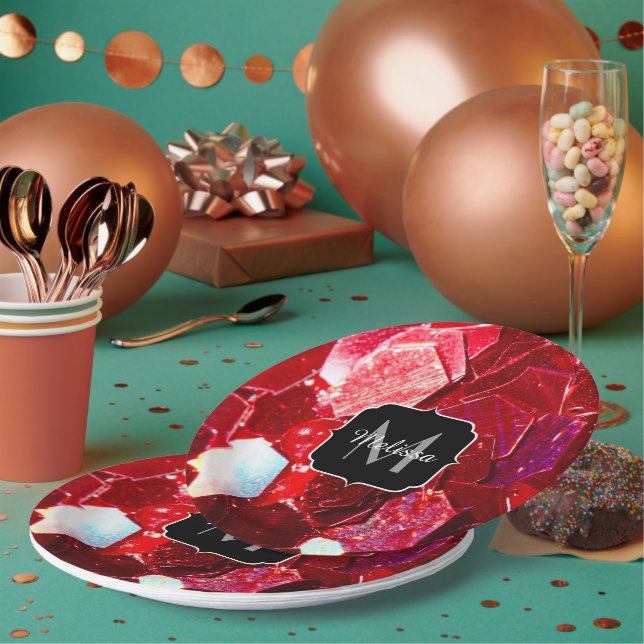 Assiettes En Carton Mosaïque rouge abstrait brillant parties scintilla (Multi)