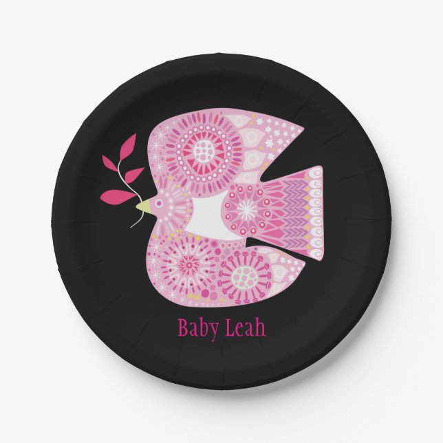 Assiettes En Carton MOSIAC DOVE Baby Name Plaques en papier (Devant)