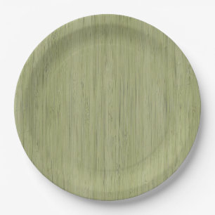 Assiettes En Carton Moss Green Bamboo Wood Grain Look