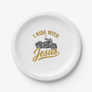 Assiettes En Carton Motard Chrétien Je Roule Avec Jésus Vintage Moto