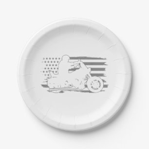 Assiettes En Carton Motard Drapeau Américain Vintage Moto Patriotique