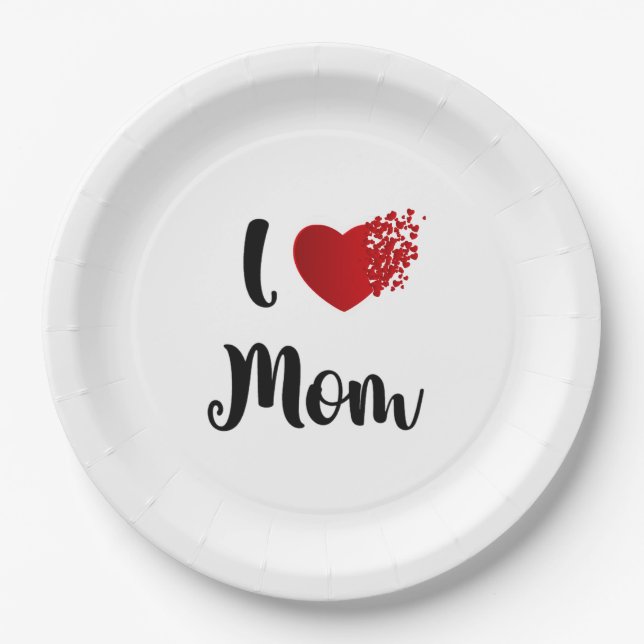 Assiettes En Carton Mother's Day I Love Mom Heart Explosion Gift  (Devant)