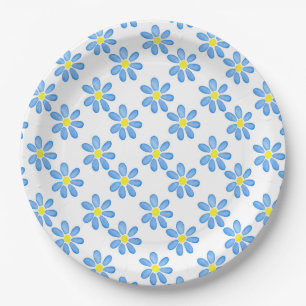 Assiettes En Carton Motif 2 d'aquarelle de marguerite bleue