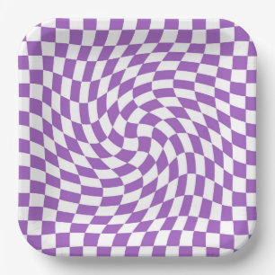 Assiettes En Carton Motif à carreaux à damier à carreaux violets et bl