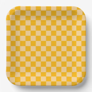 Assiettes En Carton Motif à carreaux crème agrumes