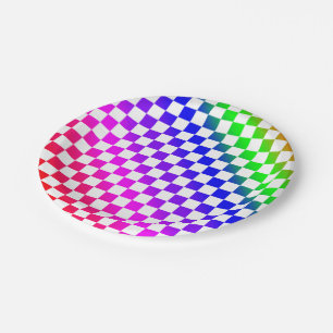 Assiettes En Carton Motif à carreaux de couleur arc-en-ciel