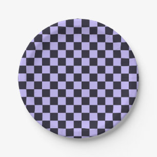 Assiettes En Carton motif à carreaux en damier lilas français