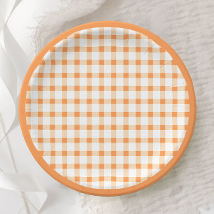 Assiettes En Carton Motif à carreaux gingham orange pour pique-nique