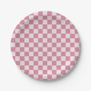 Assiettes En Carton Motif à carreaux rose poussiéreux